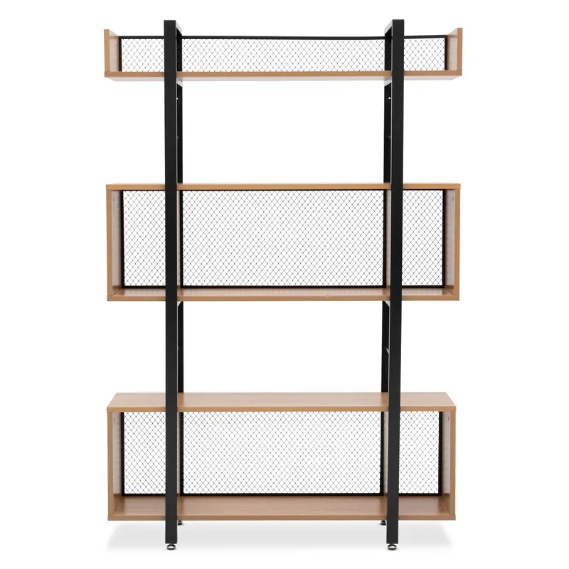 Regal mit 3 offenen Fächern, MDF in Natur und Metall in Schwarz