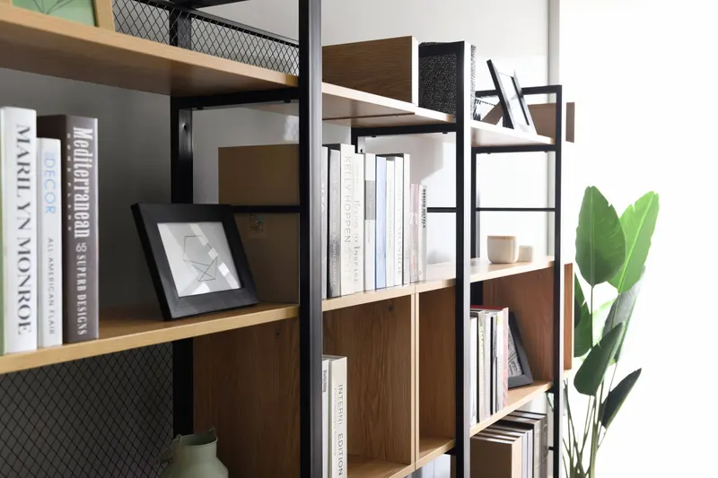Regal mit 3 offenen Fächern, MDF in Natur und Metall in Schwarz, Ansicht 10