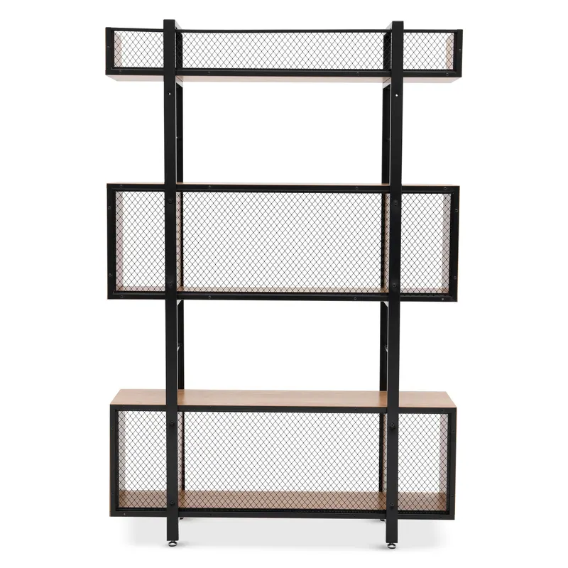 Regal mit 3 offenen Fächern, MDF in Natur und Metall in Schwarz, Ansicht 4