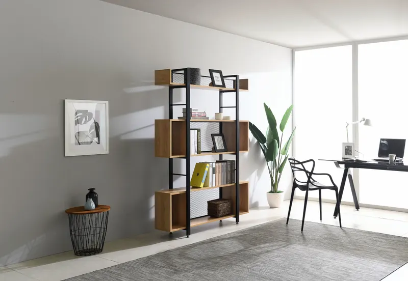 Regal mit 3 offenen Fächern, MDF in Natur und Metall in Schwarz, Ansicht 6