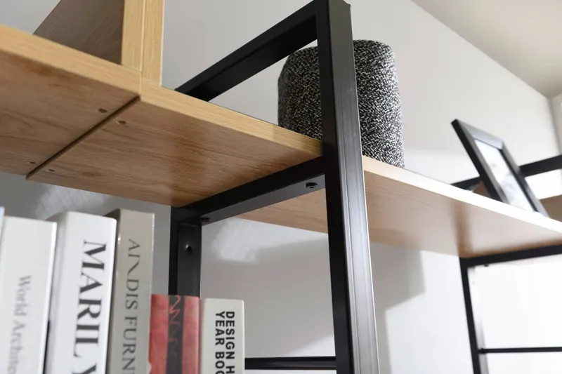 Regal mit 3 offenen Fächern, MDF in Natur und Metall in Schwarz, Ansicht 9