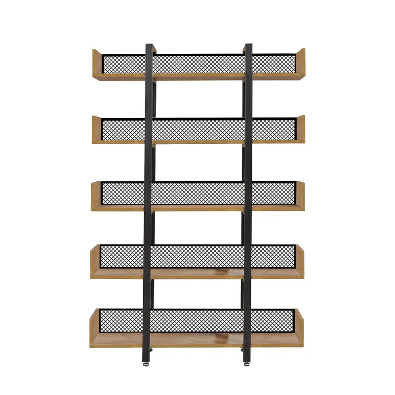 Regal mit 5 offenen Fächern, MDF in Natur und Metall in Schwarz, Natur, schwarz