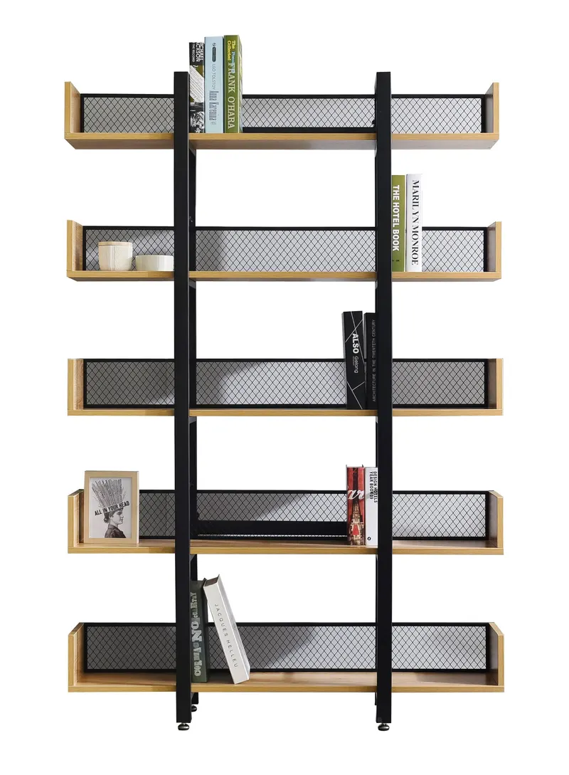 Regal mit 5 offenen Fächern, MDF in Natur und Metall in Schwarz, Ansicht 12