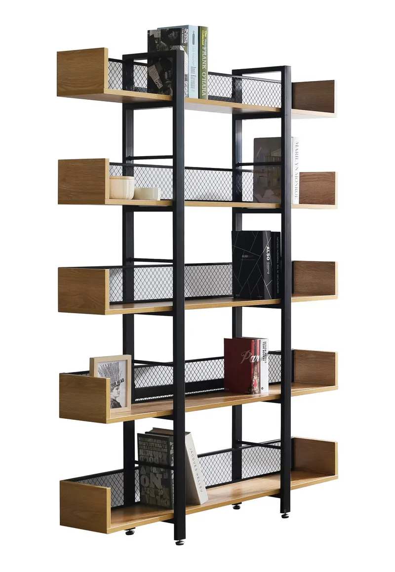 Regal mit 5 offenen Fächern, MDF in Natur und Metall in Schwarz, Ansicht 13
