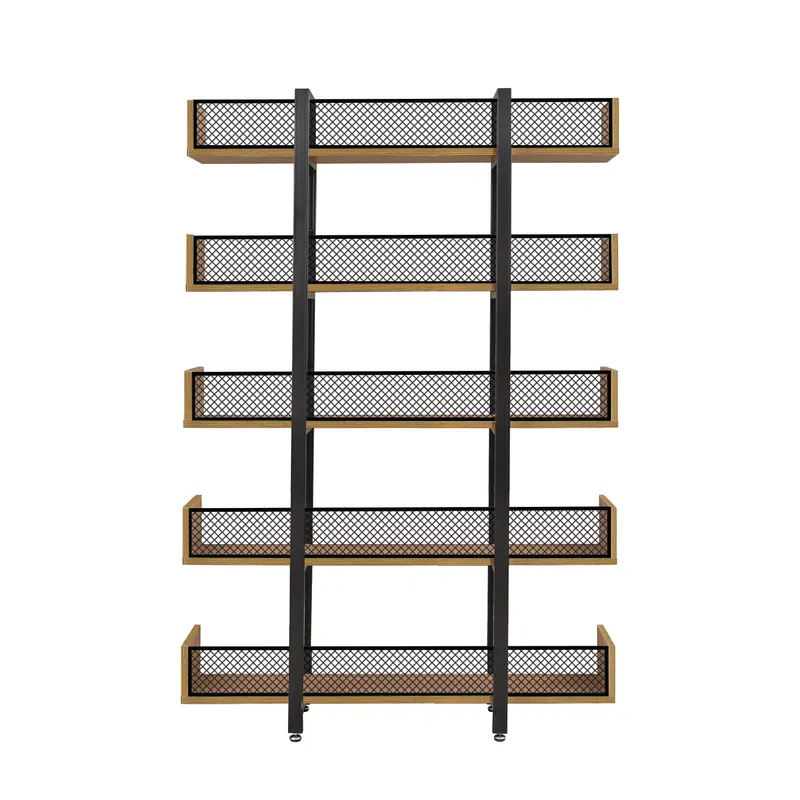 Regal mit 5 offenen Fächern, MDF in Natur und Metall in Schwarz, Ansicht 4