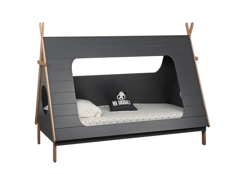 Kinderbett mit Schublade in Zeltform, Grau und Natur, Ansicht 5