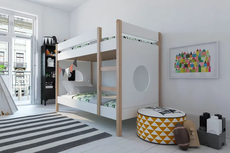 Etagenbett mit Seitenpaneelen, natur/weiß, Ansicht 3