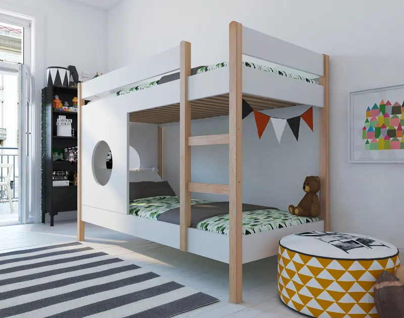 Etagenbett mit Seitenpaneelen, natur/weiß, Ansicht 4