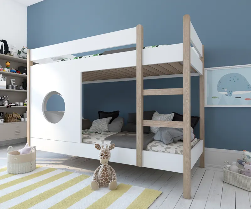 Etagenbett mit Seitenpaneelen, natur/weiß, Ansicht 5