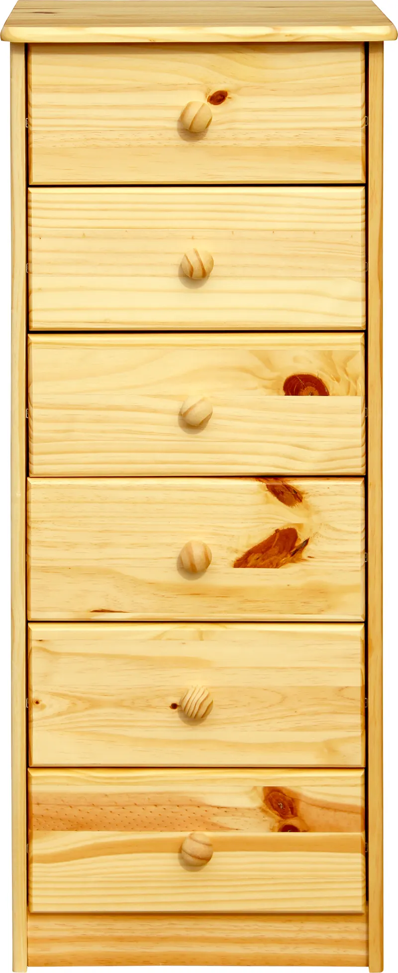 Kommode aus massivem Kiefernholz, natur lackiert, 6 Schubladen, 43 × 35 × 106 cm