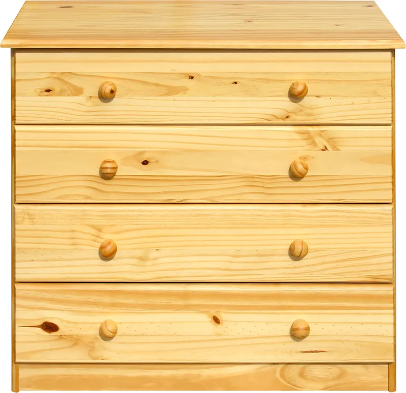 Kommode aus massivem Kiefernholz, natur lackiert, 4 Schubladen, 79 × 40 × 75 cm