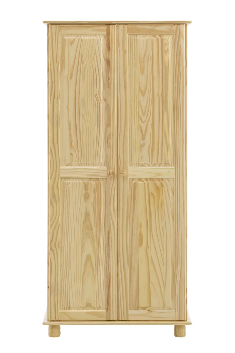 Kleiderschrank aus Kiefer massiv, natur lackiert, 2 Türen, 82 × 52 × 170 cm, natur, lackiert