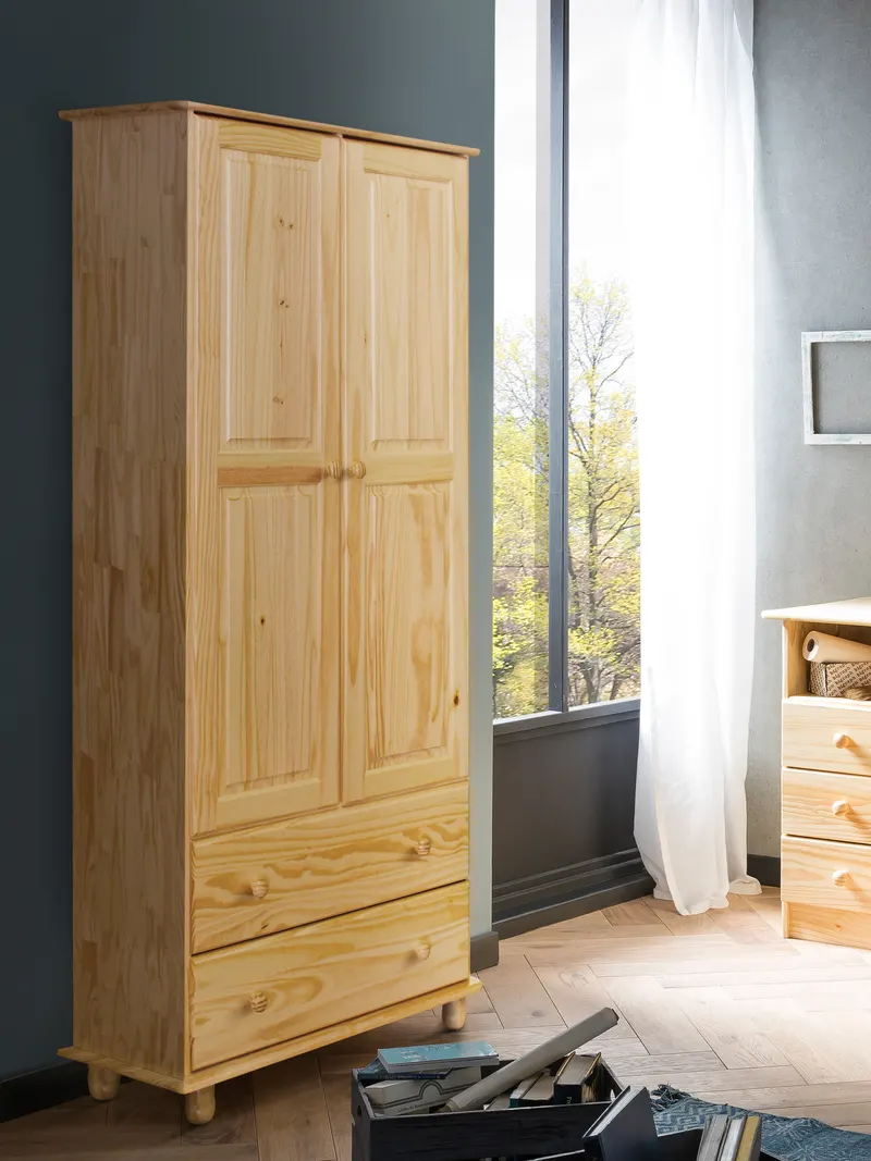 Kleiderschrank aus Kiefer massiv, natur lackiert, Ansicht 5