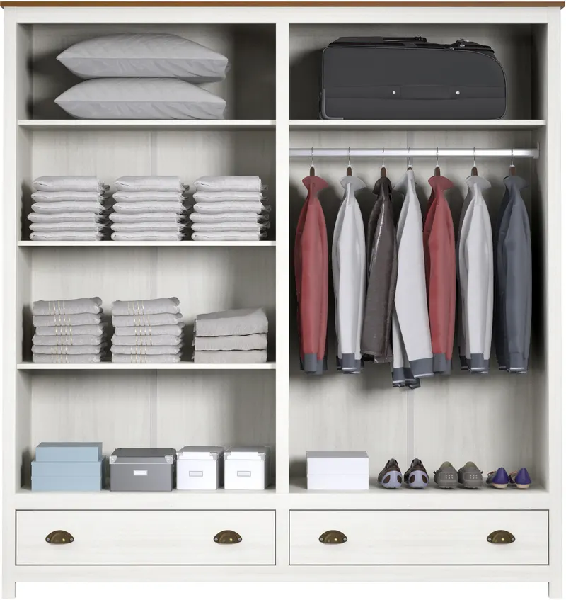 Kleiderschrank aus Kiefer massiv, weiß lackiert, Ansicht 3