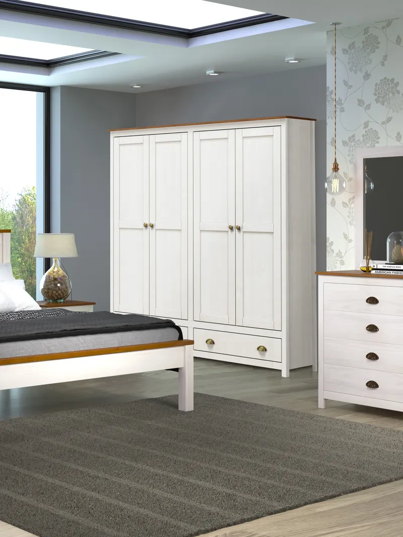 Kleiderschrank aus Kiefer massiv, weiß lackiert, Ansicht 4