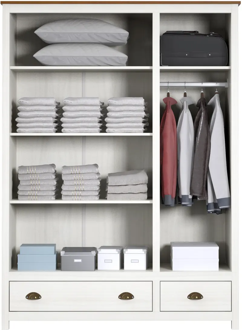 Kleiderschrank aus Kiefer massiv, weiß lackiert, Ansicht 3