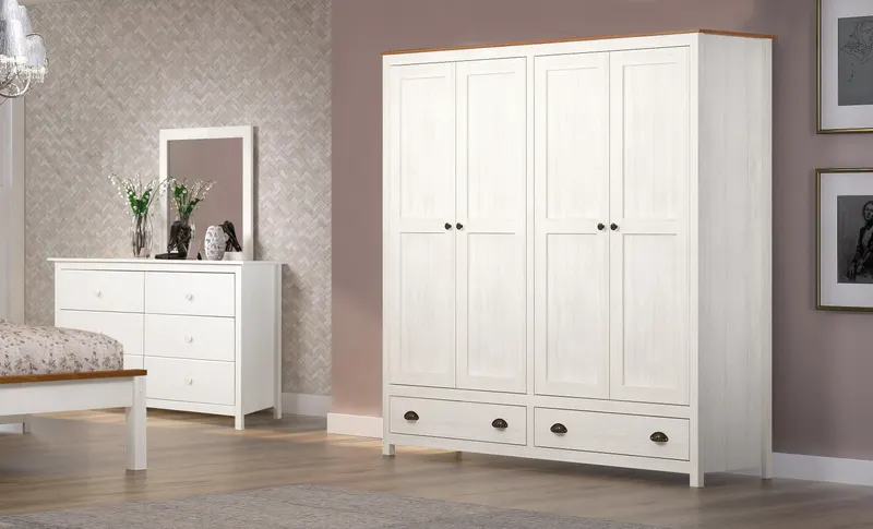 Kleiderschrank aus Kiefer massiv, weiß lackiert, Ansicht 6