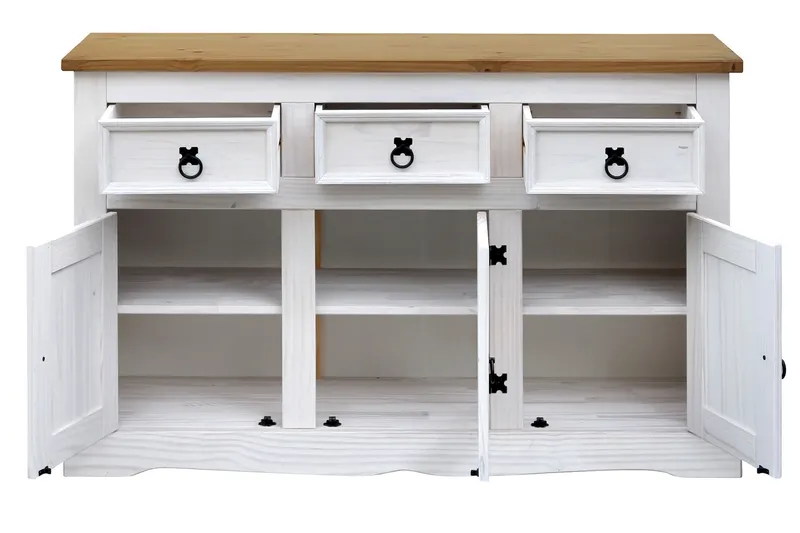 Sideboard aus massiver Kiefer mit honigfarbiger Deckplatte, Ansicht 4