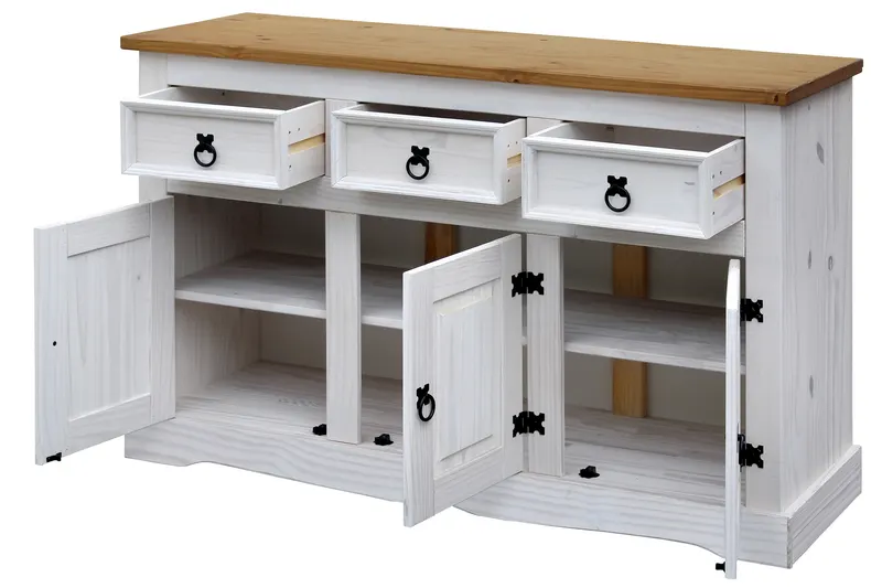 Sideboard aus massiver Kiefer mit honigfarbiger Deckplatte, Ansicht 5