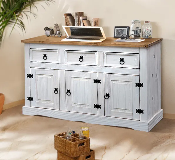Sideboard aus massiver Kiefer mit honigfarbiger Deckplatte, Ansicht 8