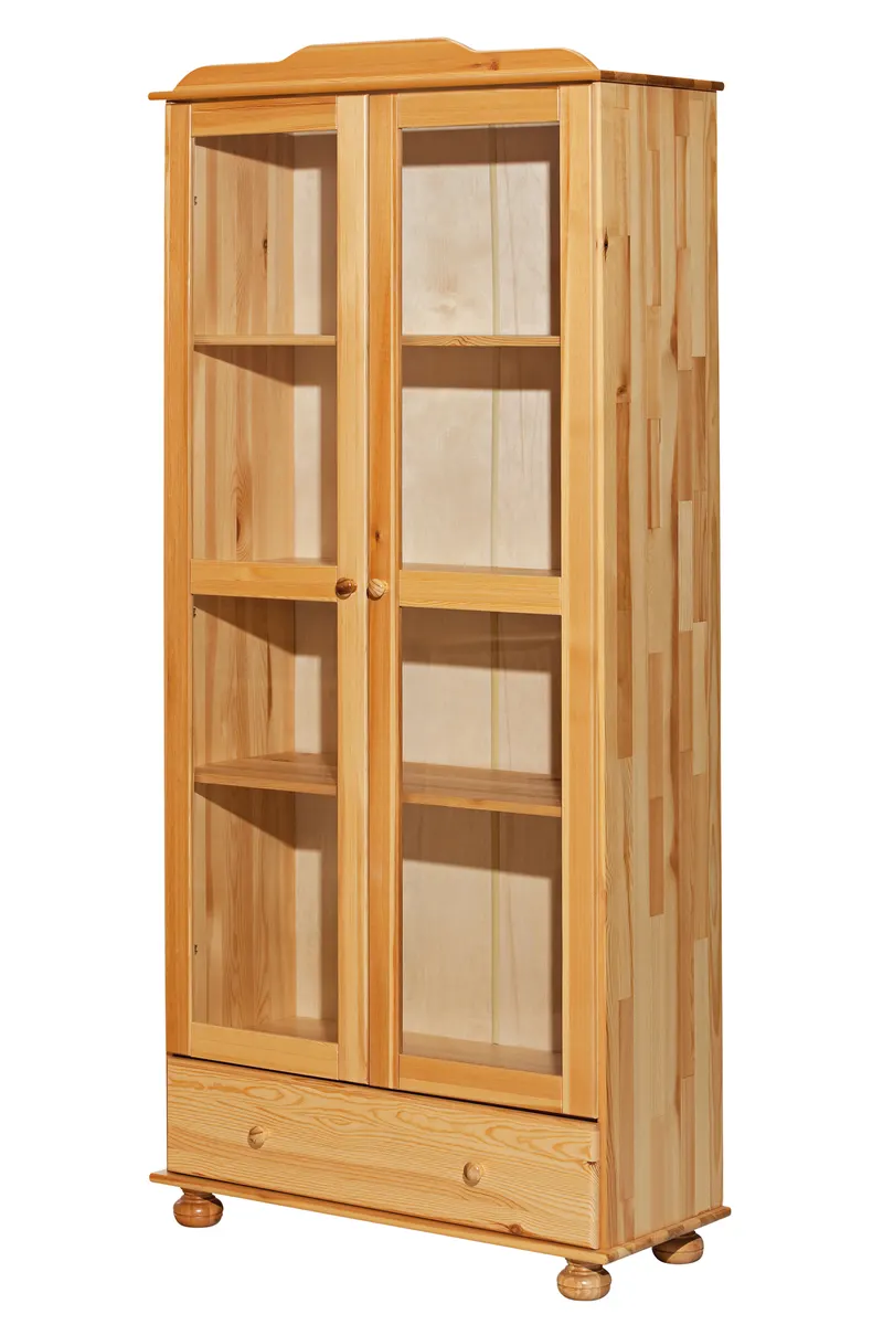 Vitrine aus Kiefer massiv, natur lackiert, natur, lackiert