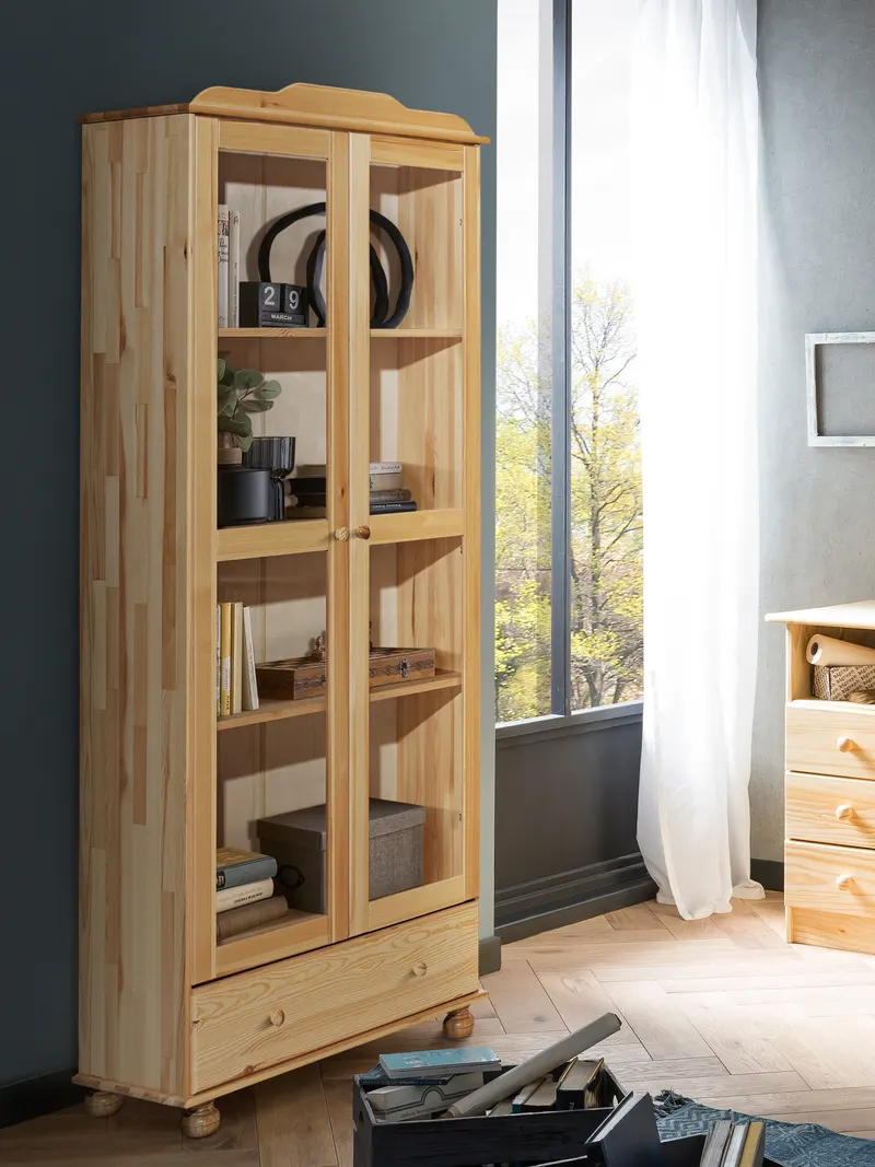 Vitrine aus Kiefer massiv, natur lackiert, Ansicht 4