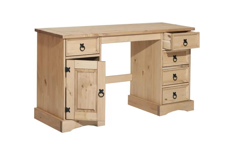 Schreibtisch aus massiver Kiefer, honigfarbig gewachst, honigfarbig, gewachst