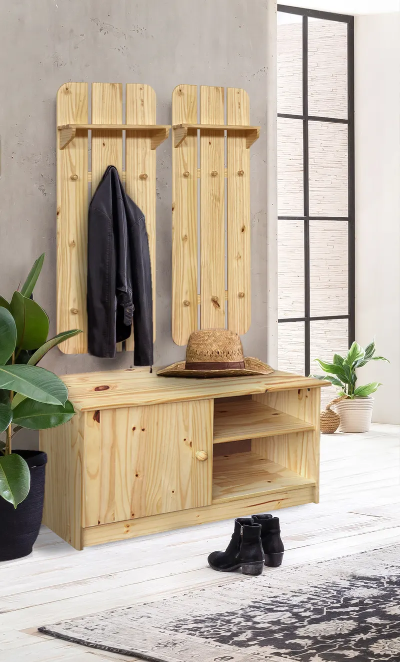 Wandgarderobe aus Kiefer massiv, natur lackiert, Ansicht 5