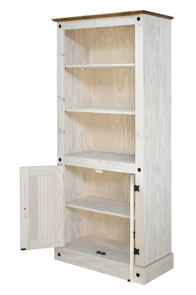 Bücherregal aus Kiefer massiv, weiß lackiert mit honigfarbiger Deckplatte, Ansicht 3