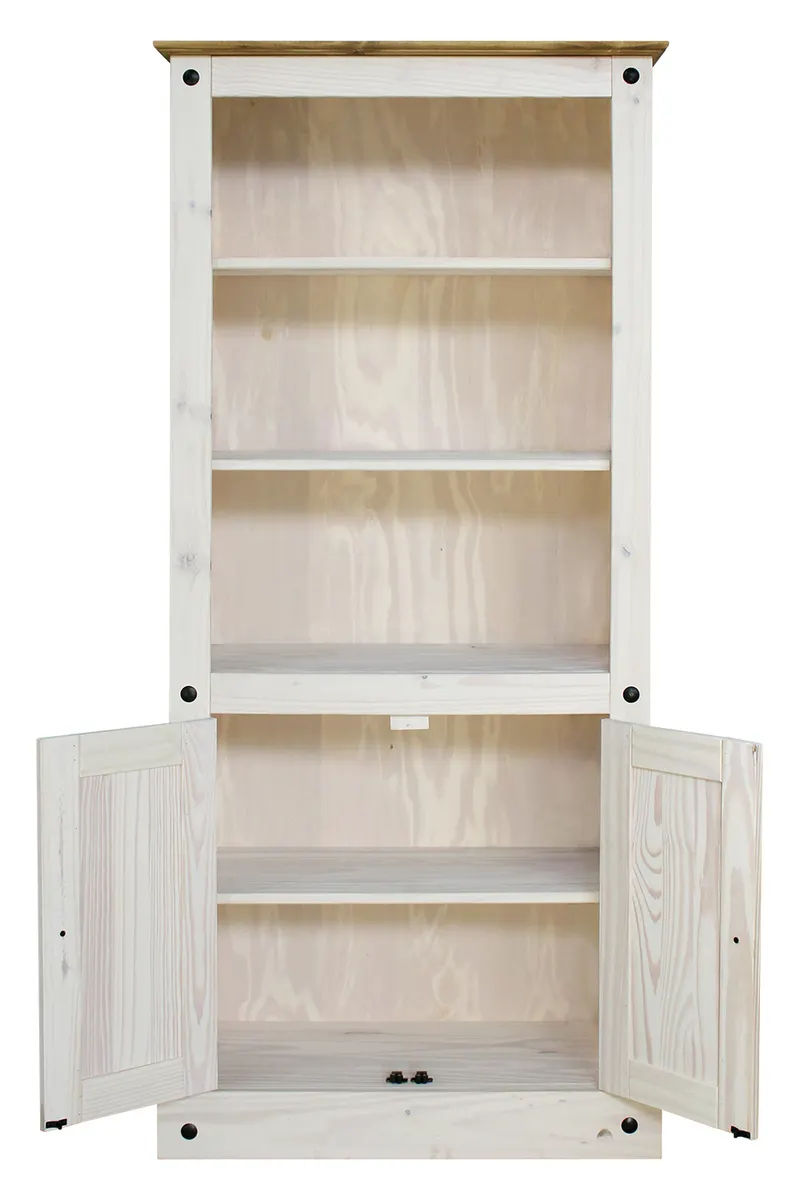 Bücherregal aus Kiefer massiv, weiß lackiert mit honigfarbiger Deckplatte, Ansicht 4