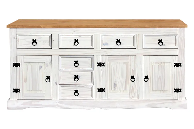 Sideboard aus massiver Kiefer, weiß mit honigfarbiger Deckplatte