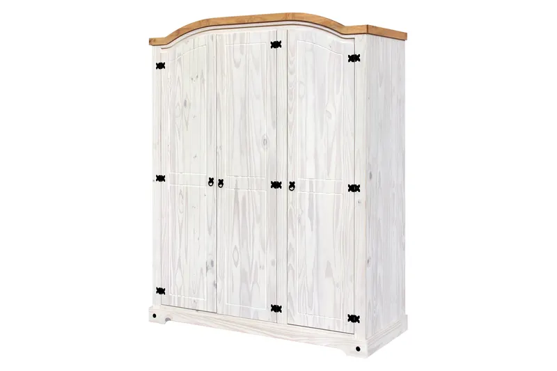Kleiderschrank aus Kiefer massiv, weiß lackiert, 3 Türen