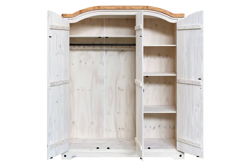 Kleiderschrank aus Kiefer massiv, weiß lackiert, Ansicht 3