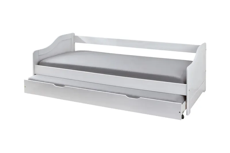 Bett aus Kiefer massiv, weiß, mit Schublade, Ansicht 2