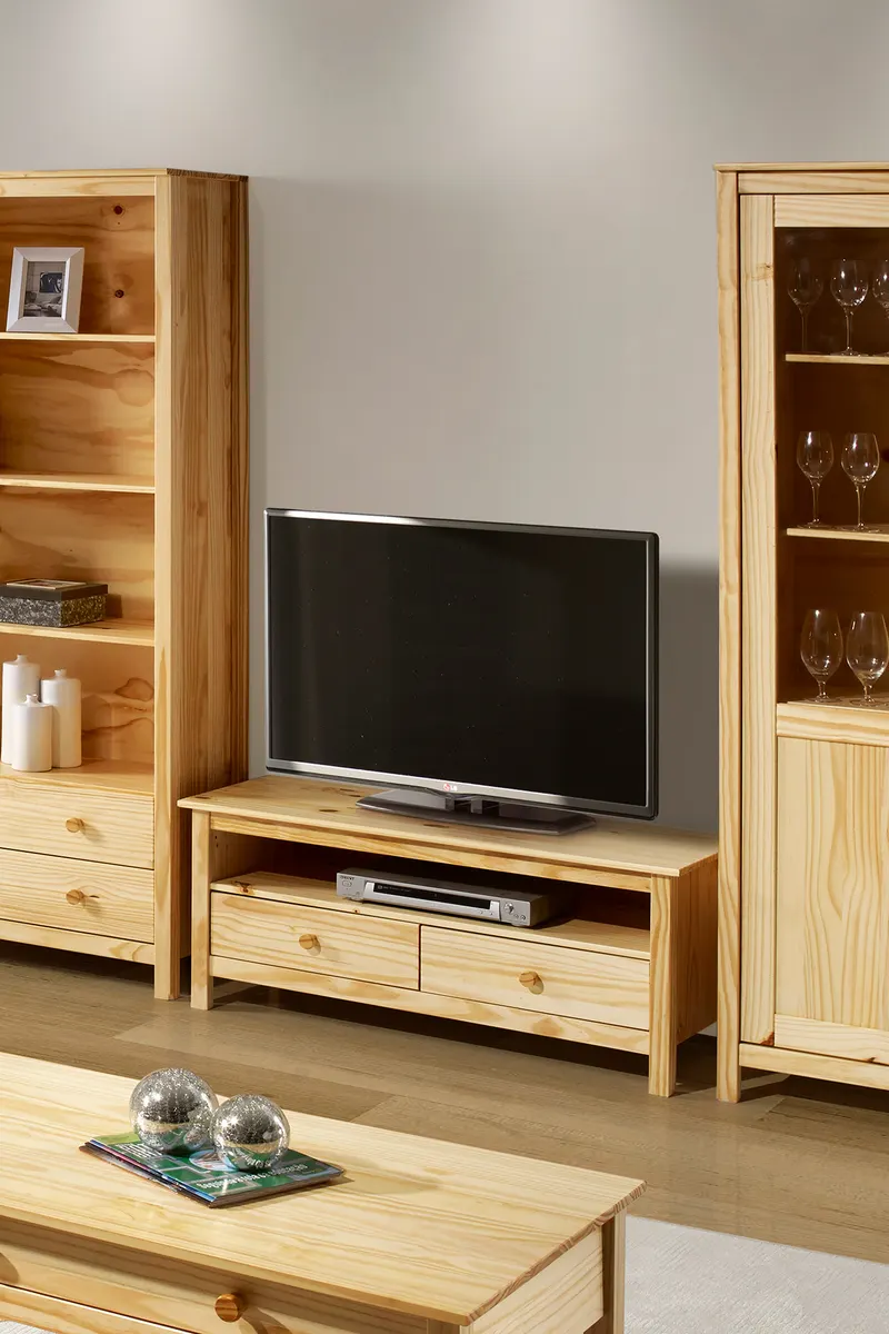 TV Board aus Kiefer massiv, natur lackiert, Ansicht 3