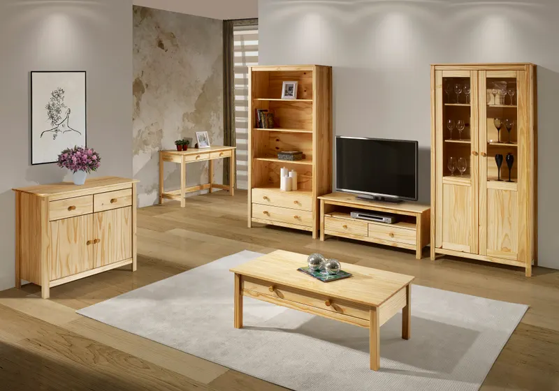 TV Board aus Kiefer massiv, natur lackiert, Ansicht 4