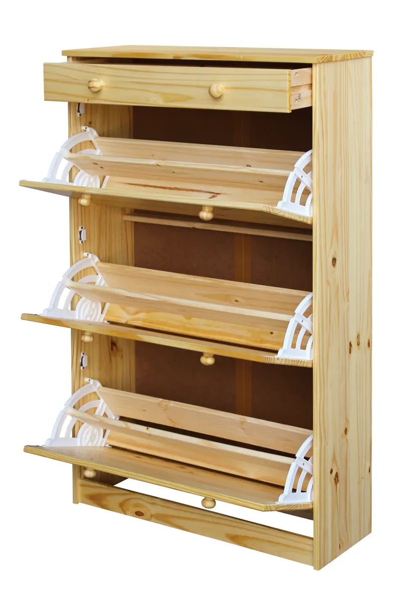 Schuhschrank aus massivem Kiefernholz, natur lackiert, Ansicht 2