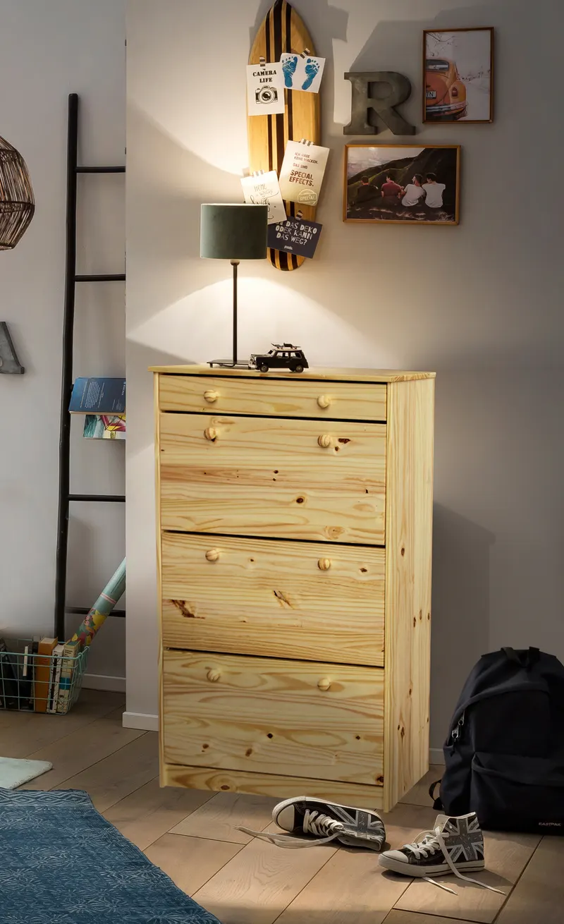 Schuhschrank aus massivem Kiefernholz, natur lackiert, Ansicht 3
