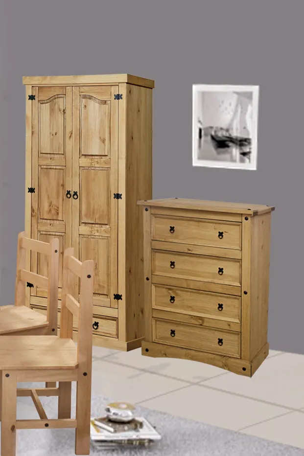 Kleiderschrank aus massivem Kiefernholz, natur gewachst, Ansicht 4