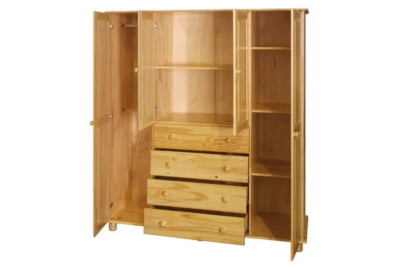 Kleiderschrank Kiefer massiv, natur lackiert, Ansicht 3