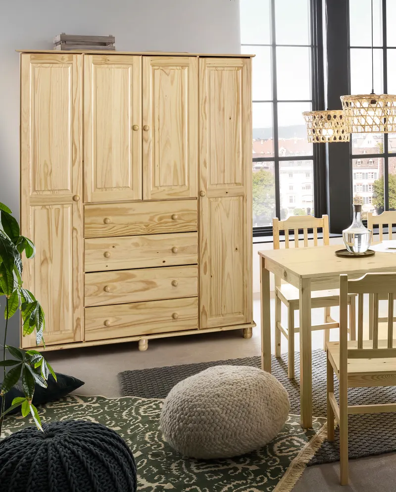 Kleiderschrank Kiefer massiv, natur lackiert, Ansicht 4