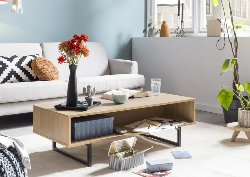 Lowboard / Couchtisch mit Eiche-Dekor, natur/schwarz, Ansicht 7