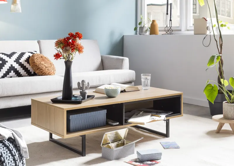 Lowboard / Couchtisch mit Eiche-Dekor, natur/schwarz, Ansicht 8