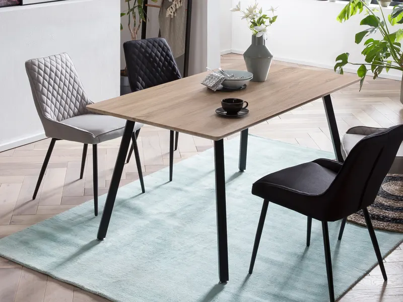 Stuhl, 2er-Set, hellgrauer Stoff, schwarze Beine, Ansicht 22