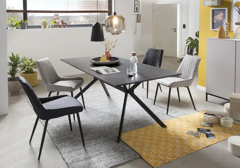 Stuhl, 2er-Set, hellgrauer Stoff, schwarze Beine, Ansicht 9