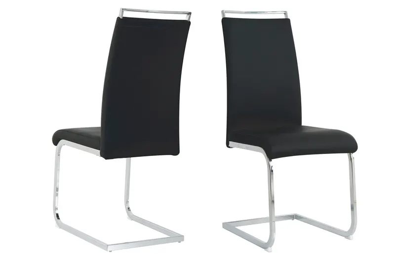 Stuhl 2er Set Kunstleder, Bezug schwarz/Beine silber