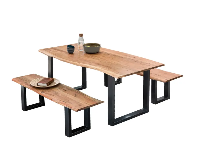 Sitzbank 150 cm, Akazie natur, Gestell antikschwarz, Ansicht 3