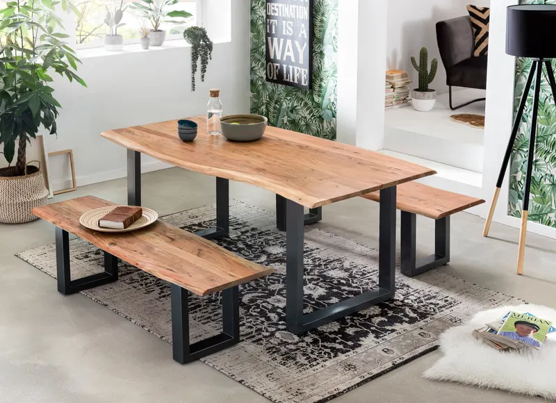 Sitzbank 150 cm, Akazie natur, Gestell antikschwarz, Ansicht 4