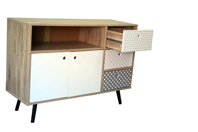 Sideboard aus MDF, white wash mit blau-weißer Front, Ansicht 2
