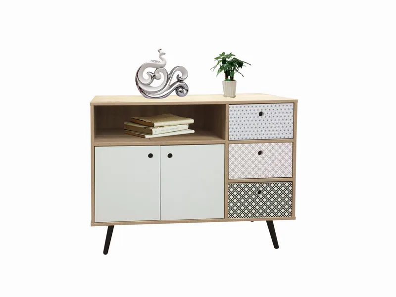 Sideboard aus MDF, white wash mit blau-weißer Front, Ansicht 5